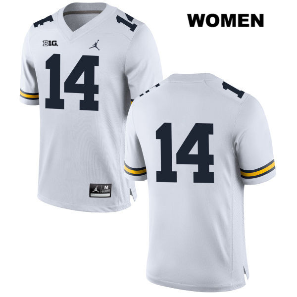 Women's NCAA Michigan Wolverines Josh Metellus #14 No Name White Jordan Brand Authentic Stitched Football College Jersey YD25B31CL
